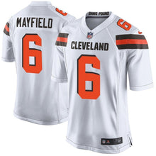 Load image into Gallery viewer, Baker Mayfield Cleveland Browns Draft Pick Game Jersey – White 2018/2019