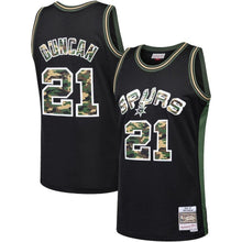 Load image into Gallery viewer, Tim Duncan San Antonio Spurs Mitchell &amp; Ness Straight Fire Camo Swingman Jersey – Black