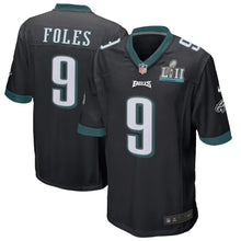Load image into Gallery viewer, Men's Nick Foles Black Philadelphia Eagles Super Bowl LII Game Jersey 2019