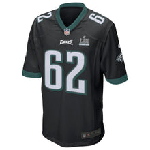 Load image into Gallery viewer, Men's Jason Kelce Black Philadelphia Eagles Super Bowl LII Champions Patch Game Jersey 2019
