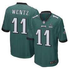 Load image into Gallery viewer, Men's Carson Wentz Midnight Green Philadelphia Eagles Super Bowl LII Champions Patch Game Jersey 2019