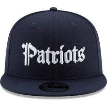 Load image into Gallery viewer, New Era New England Patriots Navy Gothic Script 9FIFTY Adjustable Snapback Hat