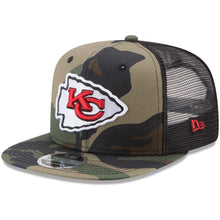 Load image into Gallery viewer, New Era Kansas City Chiefs Woodland Camo/Black Trucker 9FIFTY Snapback Adjustable Hat